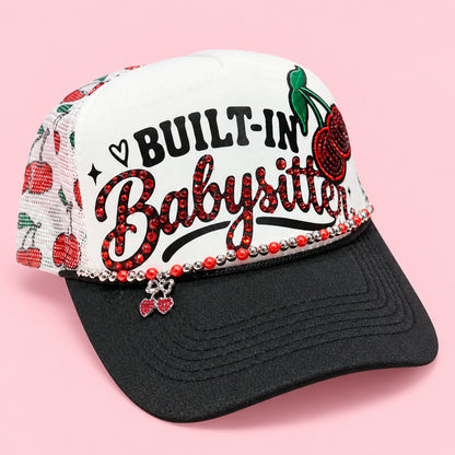 Built-In Babysitter Rhinestone Cherry Trucker Hat