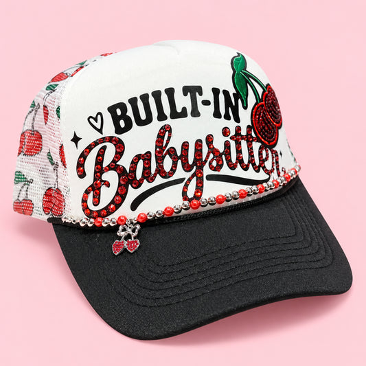 Built-In Babysitter Rhinestone Cherry Trucker Hat