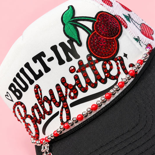 Built-In Babysitter Rhinestone Cherry Trucker Hat