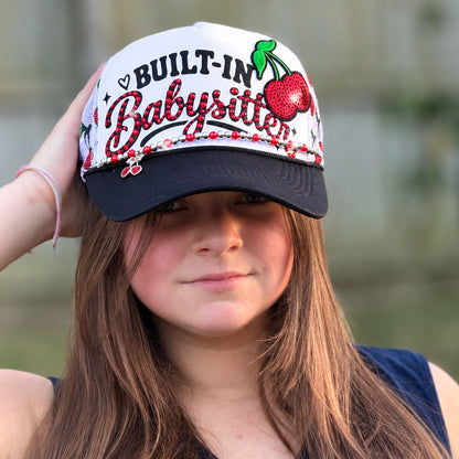 Built-In Babysitter Rhinestone Cherry Trucker Hat