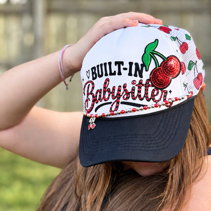 Built-In Babysitter Rhinestone Cherry Trucker Hat